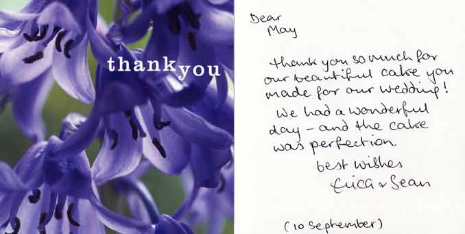 Wedding cake, thank you letter